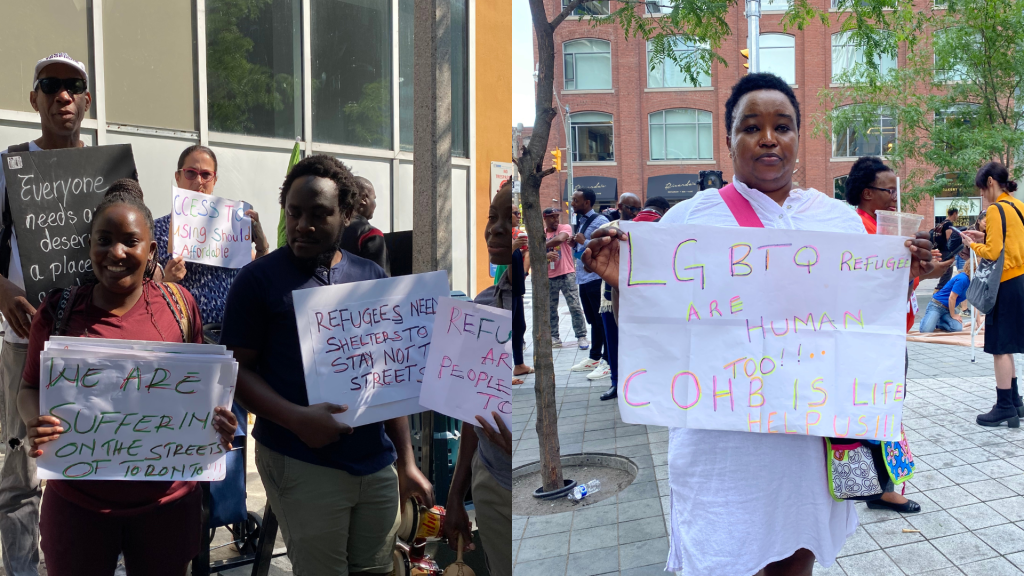 Theresa Makumi (r) protesting in downtown Toronto.