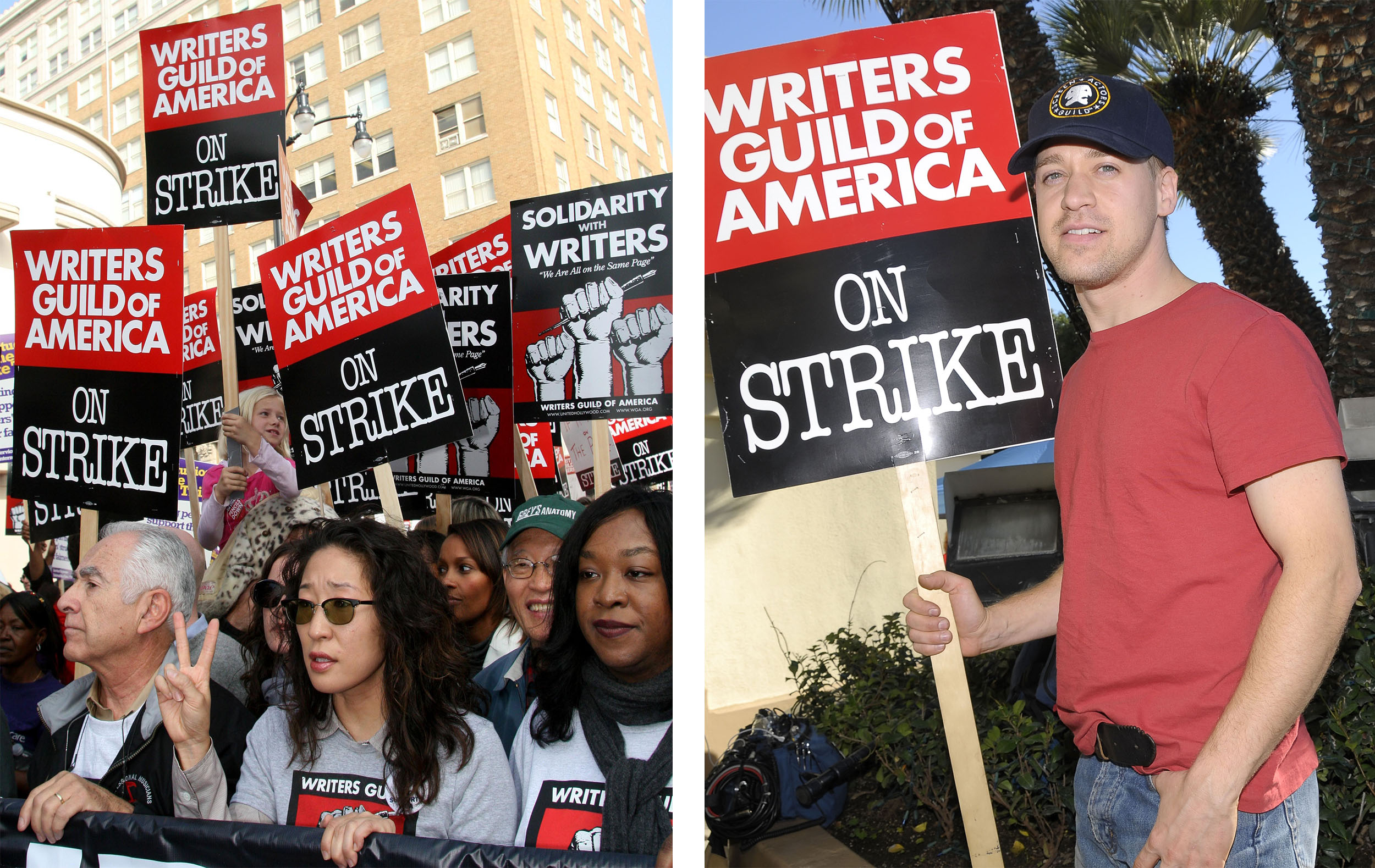 sandra oh shonda rimes tr knight actor protest hollywood strike 2007