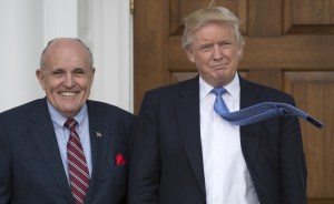 President-elect Donald Trump meets with former New York City Mayor Rudy Giuliani at the clubhouse of the Trump National Golf Club November 20, 2016 in Bedminster, New Jersey.