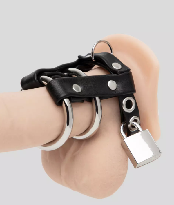 Deluxe 2 Inch Double Metal Cock Ring With Locking Ball Strap