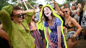 A collage of kate middleton dancing at a ravey festival