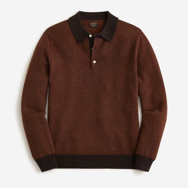 J.Crew Cashmere Herringbone Jacquard Collared Sweater