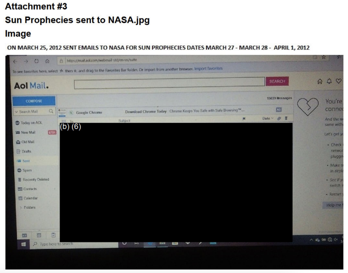 An email sent to NASA's UFO investigators.