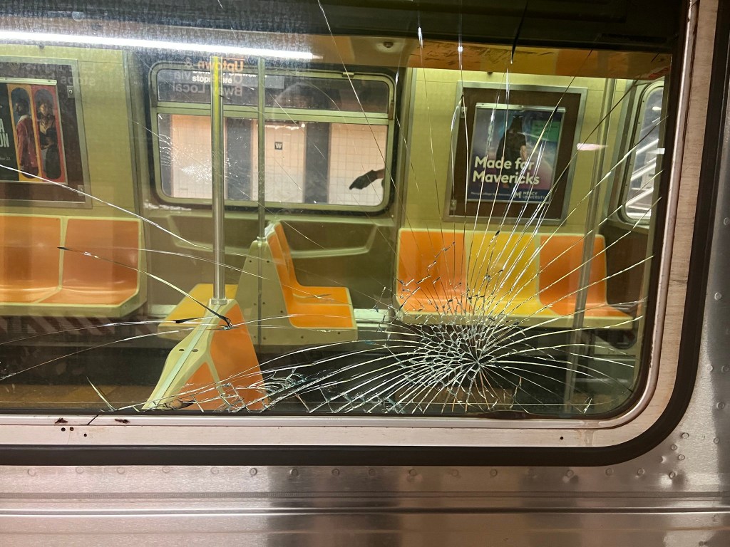 Broken subway car window