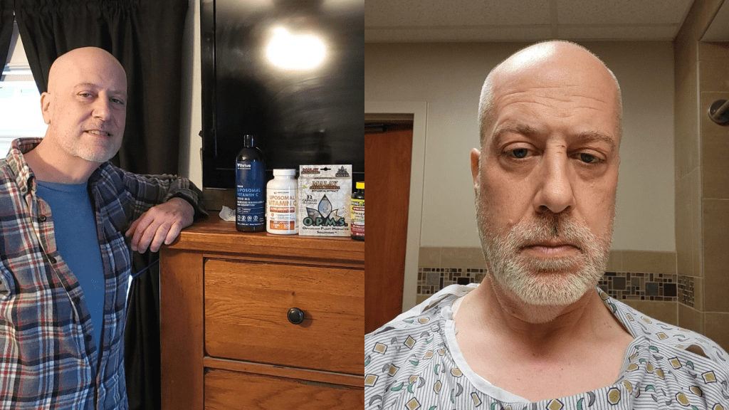 ​John with some of his supplements, and at the hospital.