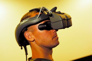 A man with virtual reality goggles