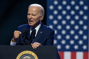 US President Joe Biden speaks during an event honoring the legacy of Senator John McCain at the Tempe Center For The Arts in Tempe, Arizona, US, on Thursday, Sept. 28, 2023. (Caitlin O'Hara/Bloomberg via Getty Images)