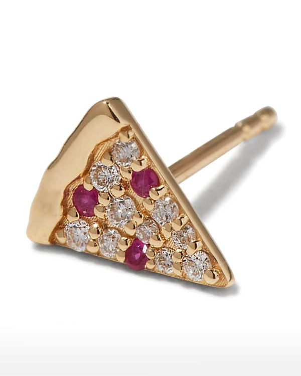 14k Diamond & Ruby Pizza Slice Earring, Single