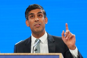 Rishi Sunak delivering speech at Conservative Party Conference 2023