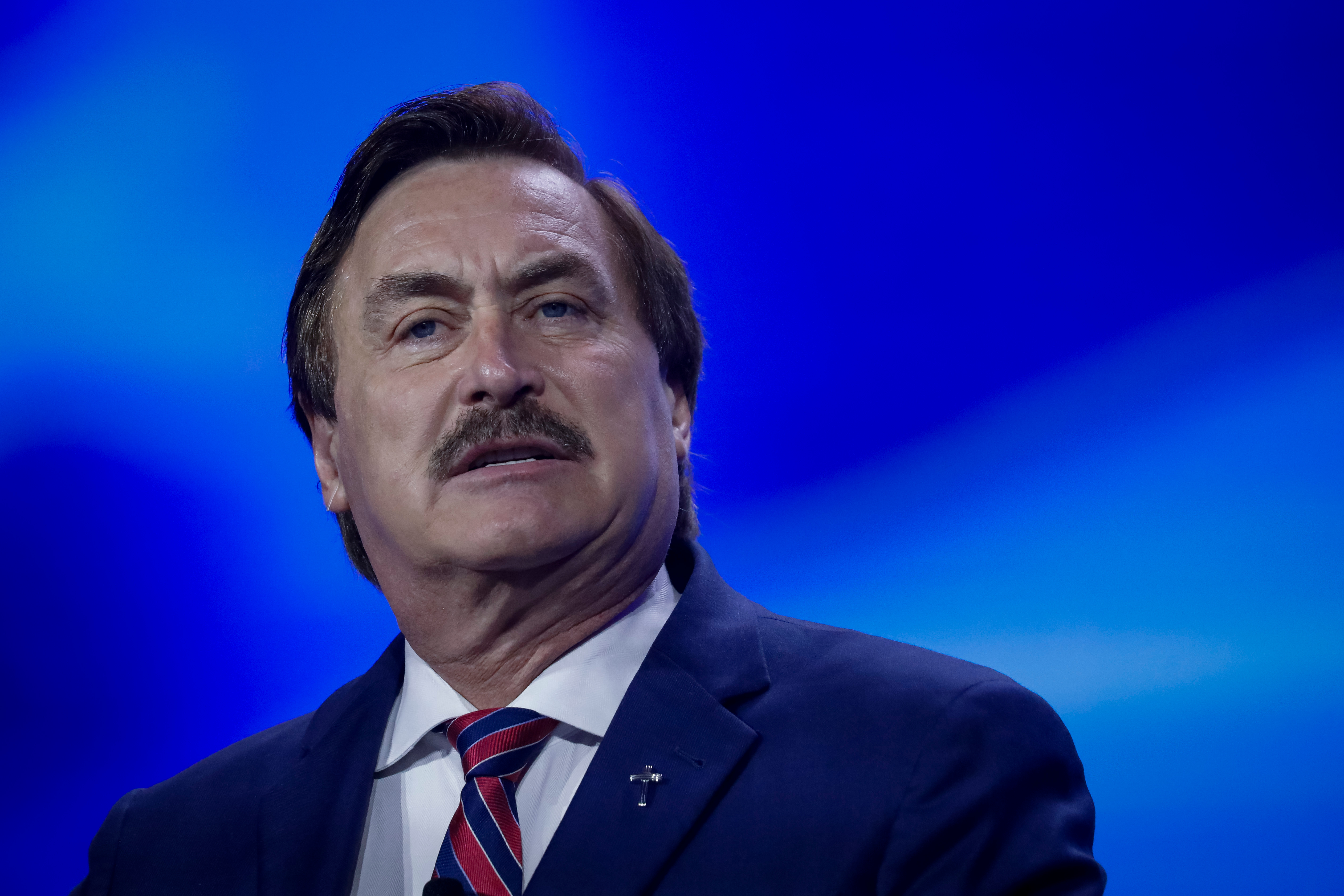 Mike Lindell, chief executive officer of My Pillow Inc., speaks at the Turning Point Action conference in West Palm Beach, Florida, US, on Sunday, July 16, 2023.(Eva Marie Uzcategui/Bloomberg via Getty Images)