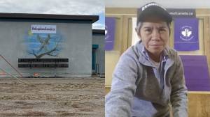 The Richmound school that the cult has renamed, left. Romana Didulo helps set up a livestream from inside the school, right.