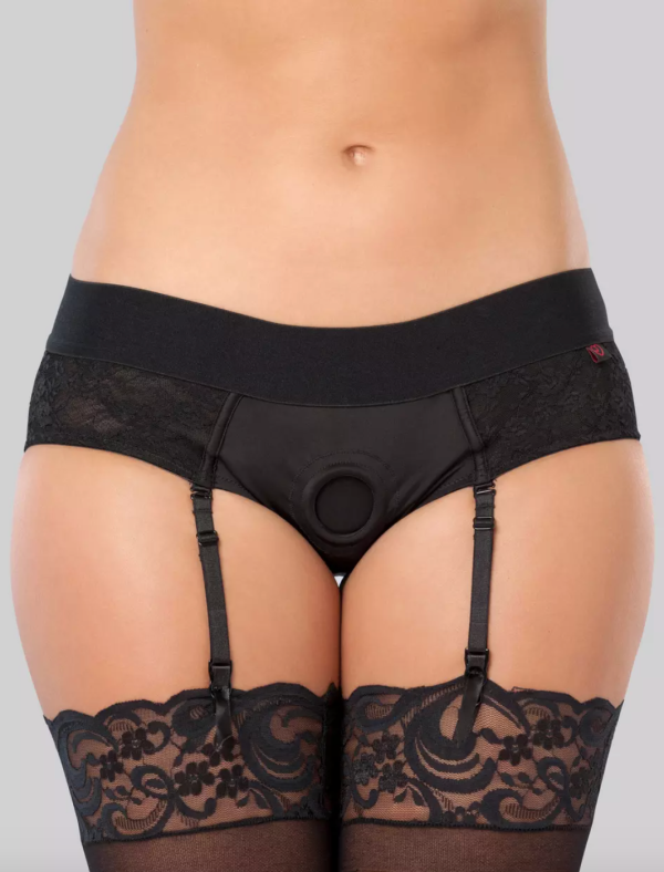 Unisex Crotchless Open-Back Lace Harness Briefs