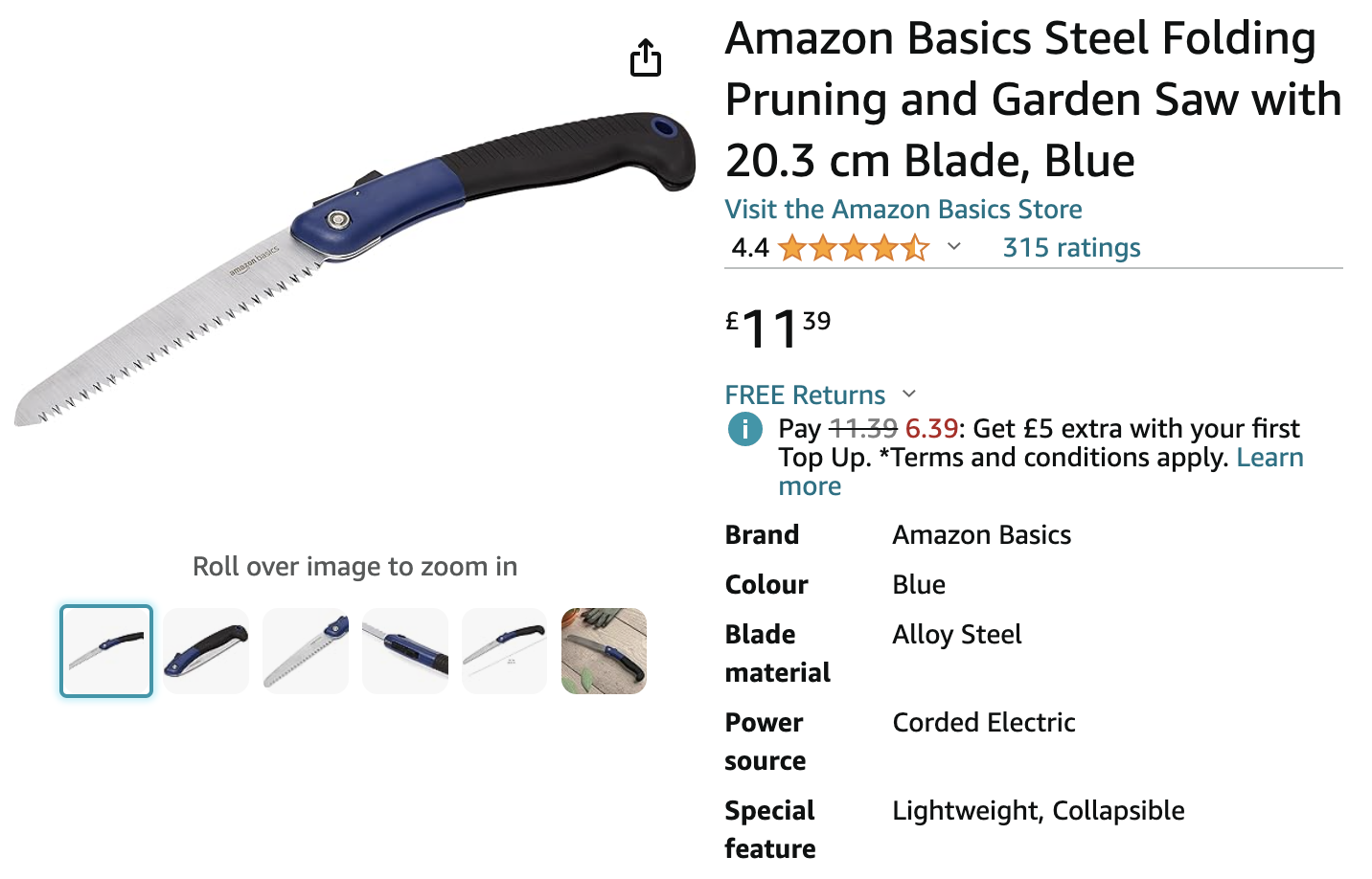 A screenshot of an Amazon listing of a pruning and garden saw.