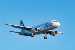 Alaska Airlines Airbus A320-214 arrives at Los Angeles international Airport on October 02, 2022 in Los Angeles, California.