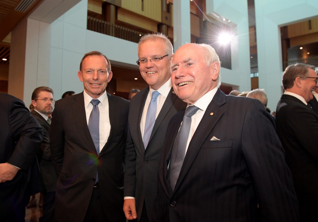 Tony Abbott, Scott Morrison, and John Howard pose for a photo