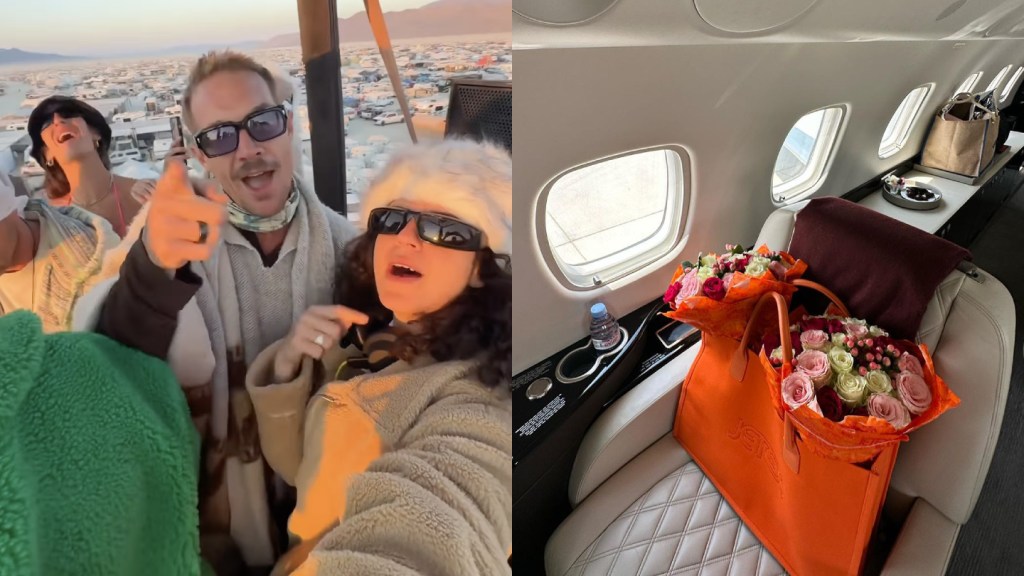 L to R: ​Diplo on a hot air balloon at Burning Man and the interior of Peggy Gou's private jet