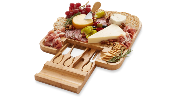 Organic Bamboo Cheese Cutting Board & Knife Gift Set