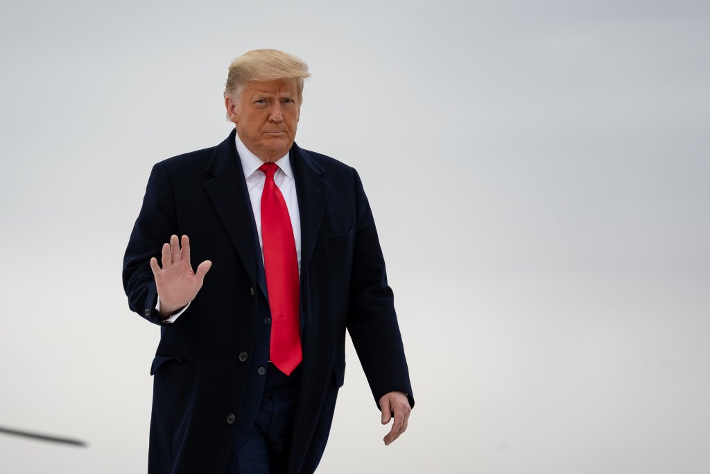 President Donald J. Trump disembarks Marine One at Valley International Airport in Harlingen, Texas Tuesday, Jan. 12, 2021, and boards Air Force One en route to Joint Base Andrews, Md.