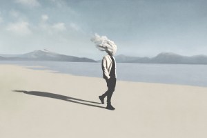 painting of man on the beach