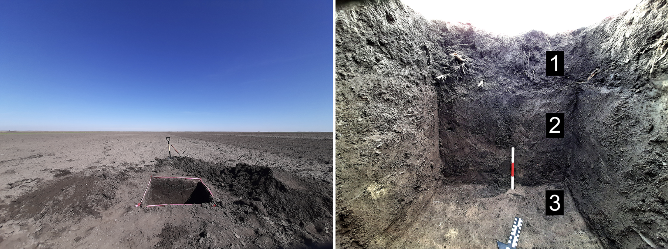 A test trench showing the depth of habitation debris.