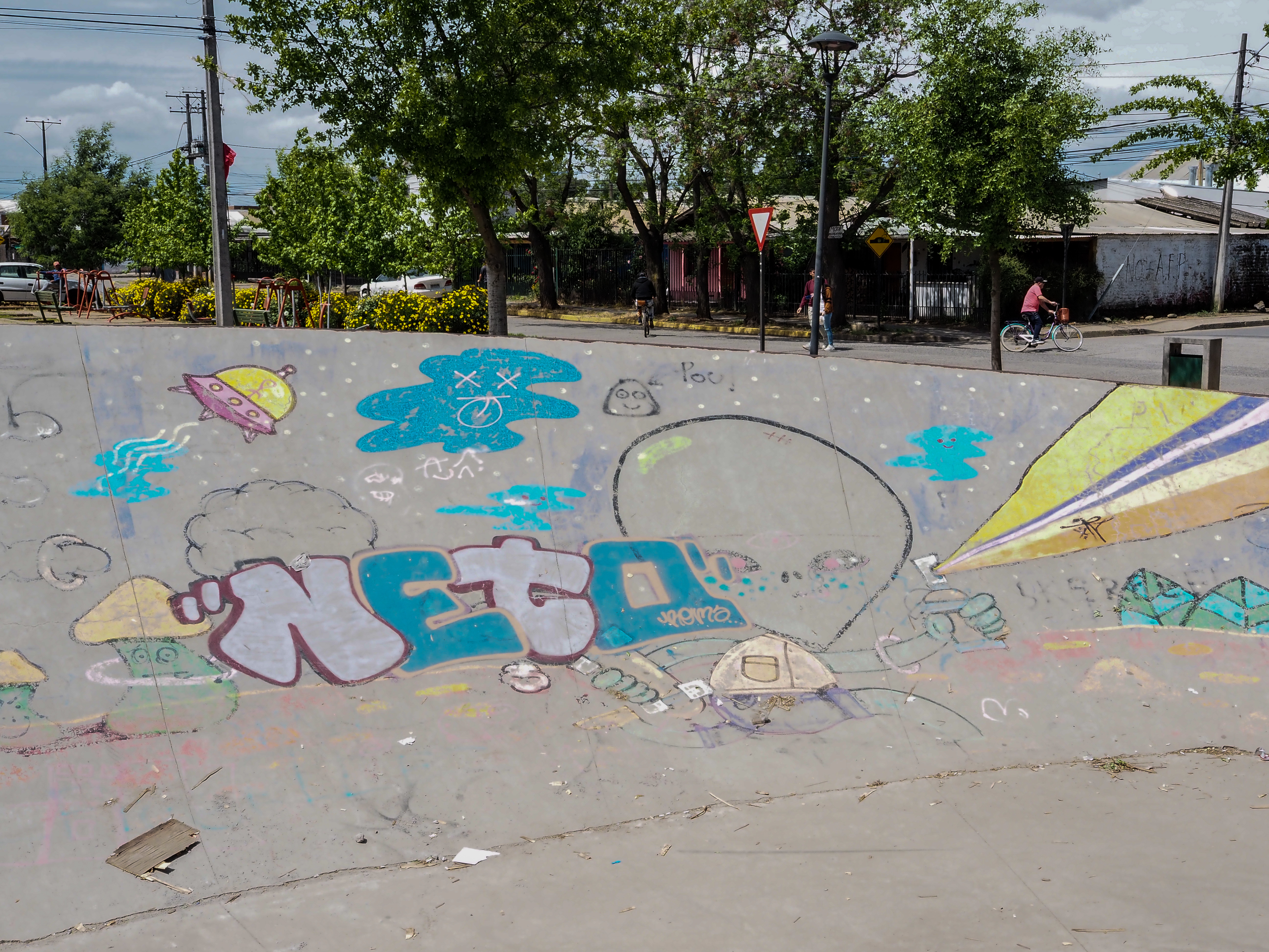 Alien and UFO imagery adorn a skatepark in San Clemente town.