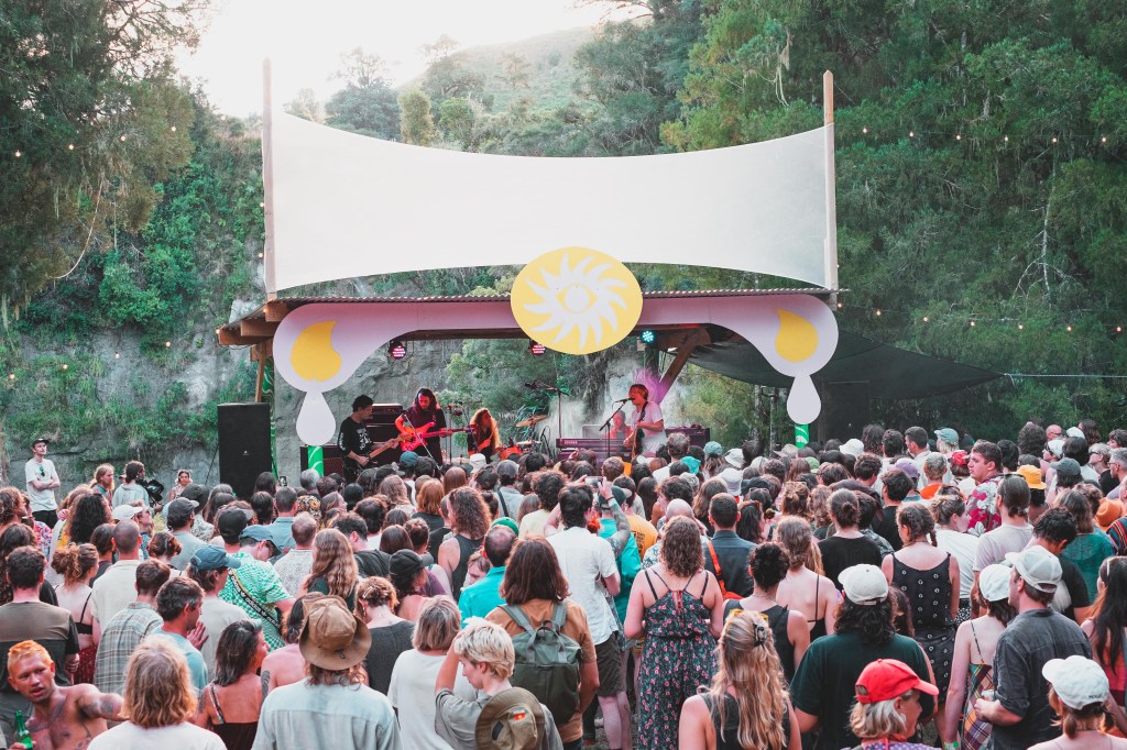 Festival goers gather at Welcome to Nowhere.