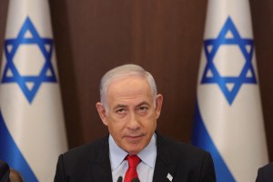 Israeli Prime Minister Benjamin Netanyahu attends the weekly cabinet meeting at his office in Jerusalem on September 27, 2023.