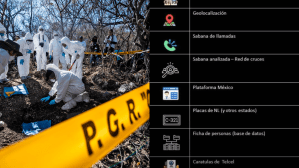 R - Forensics exhume human remains in Guerrero state, Mexico. Photo PEDRO PARDO/AFP via Getty Images. L - a screen grab of the services provided on Titan, as seen by VICE News.