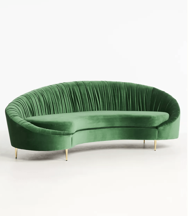 Asymmetrical Ruched Velvet Serpentine Sofa