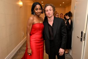 Ayo Edebiri and Jeremy Allen White in their Emmys outfits