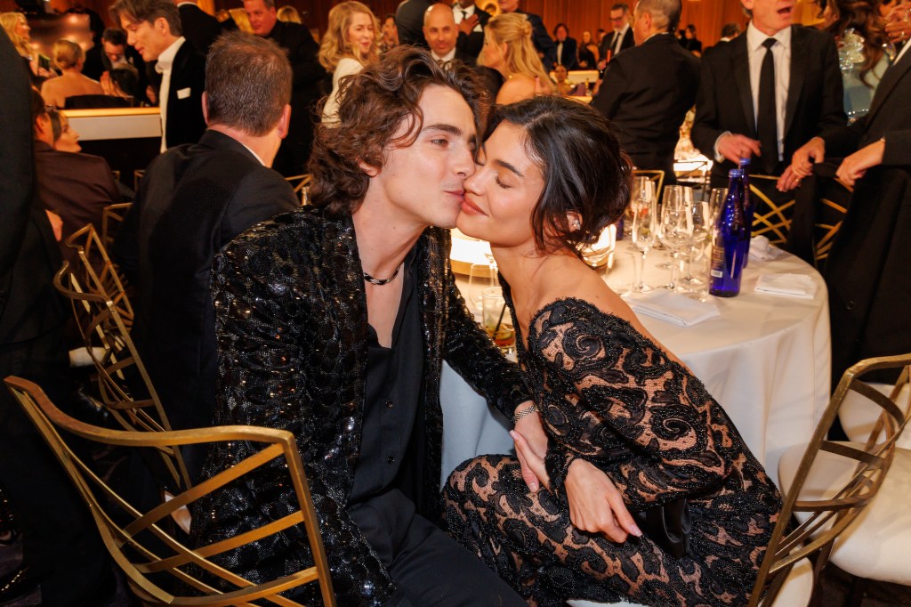 Timothee Chalamet and Kylie Jenner nuzzling at the Golden Globes