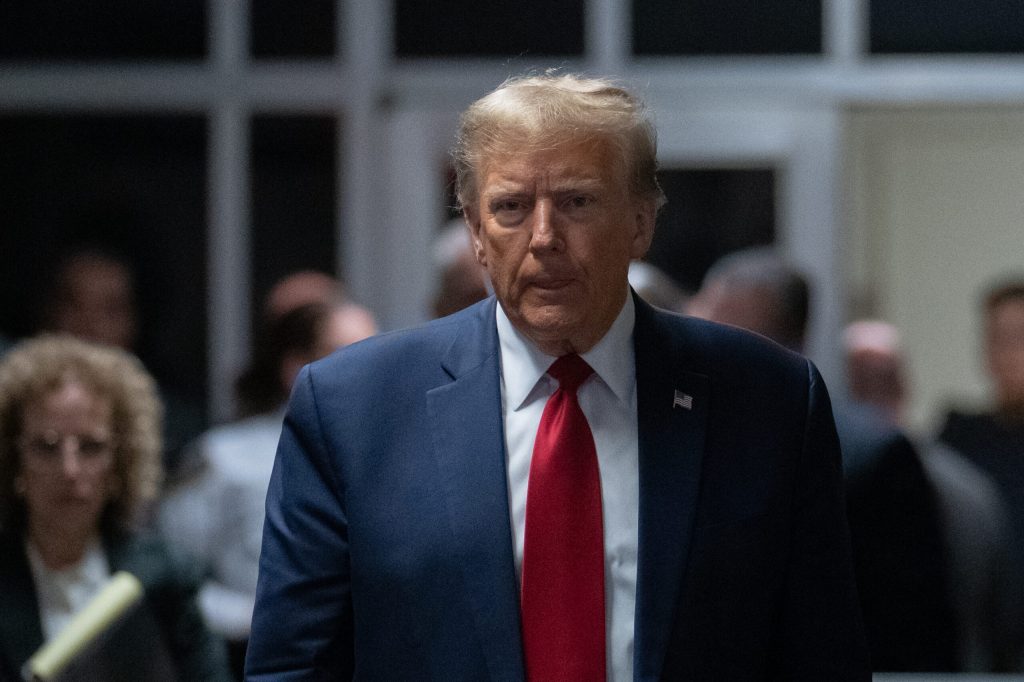 Former US President Donald Trump exits New York State Supreme Court in New York, US, on Thursday, Feb. 15, 2024.