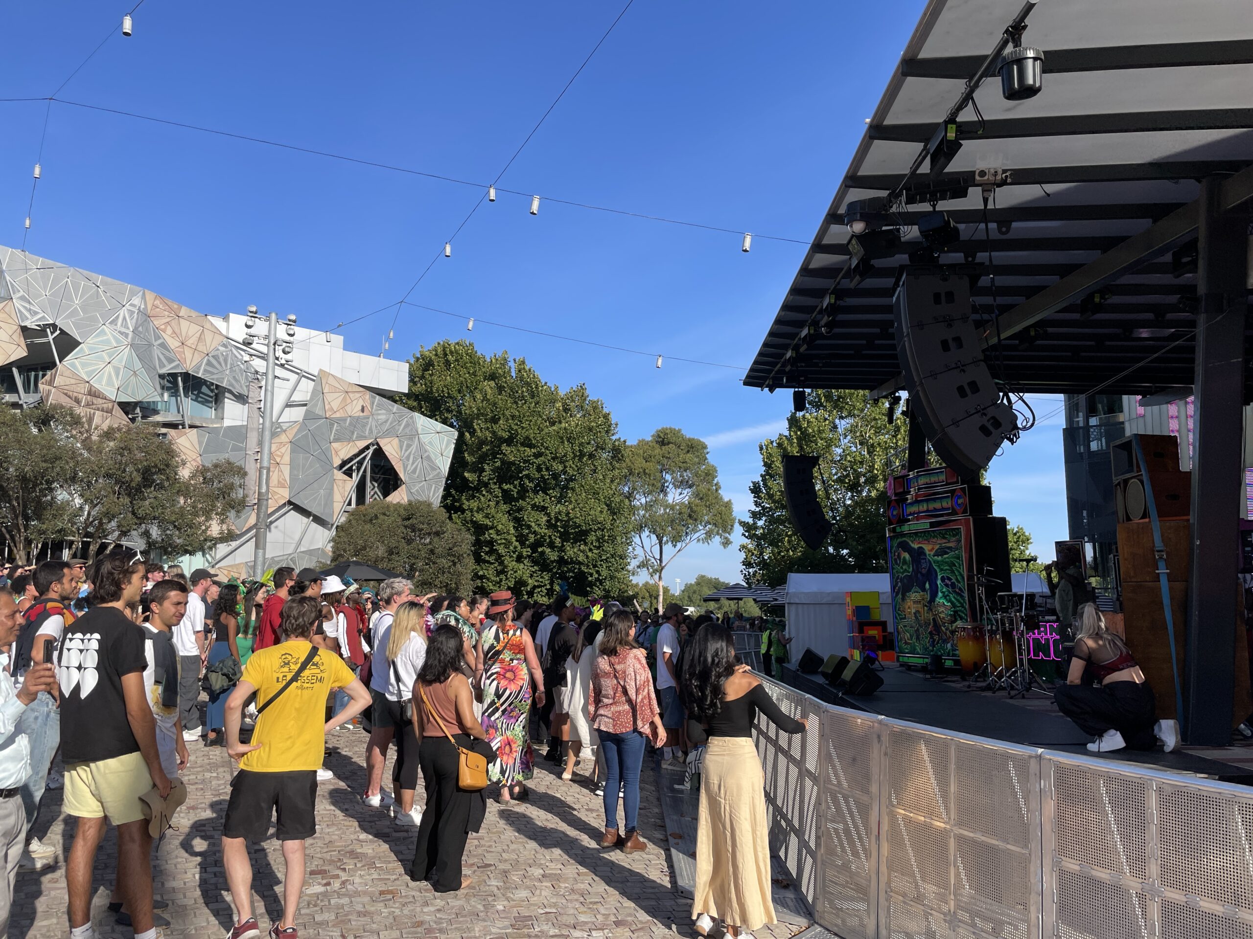 People watching a stage