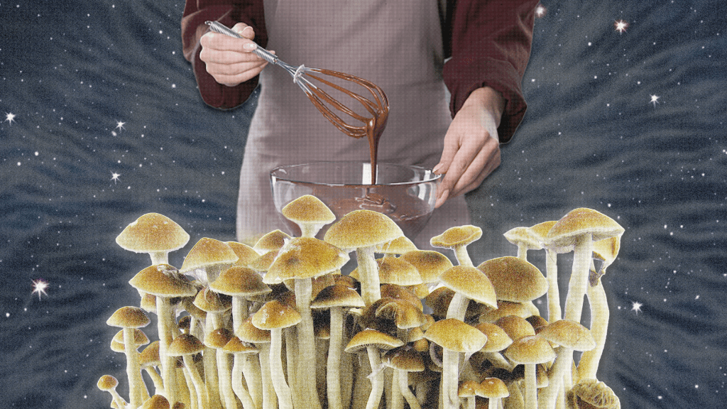 A man making magic mushroom chocolate