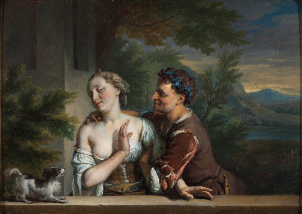 ​A painting of a man trying to embrace a woman