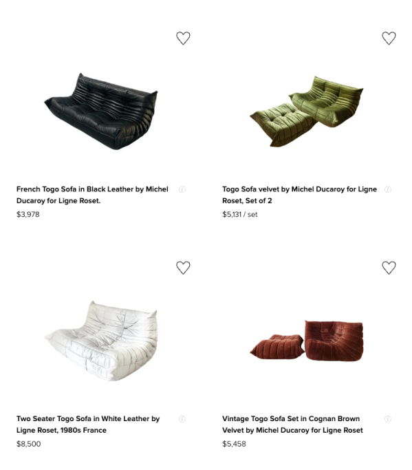 1stdibs togo sofa auctions