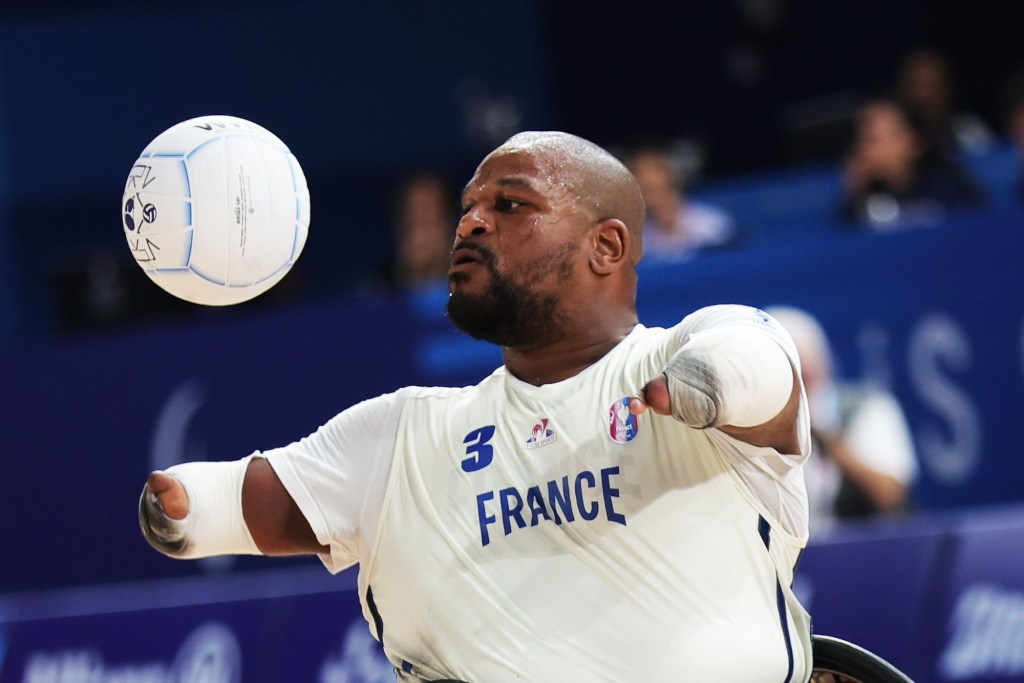 France's Cedric Nankin playing Wheelchair Rugby in the Paris 2024 Paralympic Games. Photo by TERESA SUAREZ/EPA-EFE/Shutterstock.