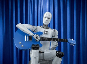 Ai music composer or generator with 3d rendering robot play guitar