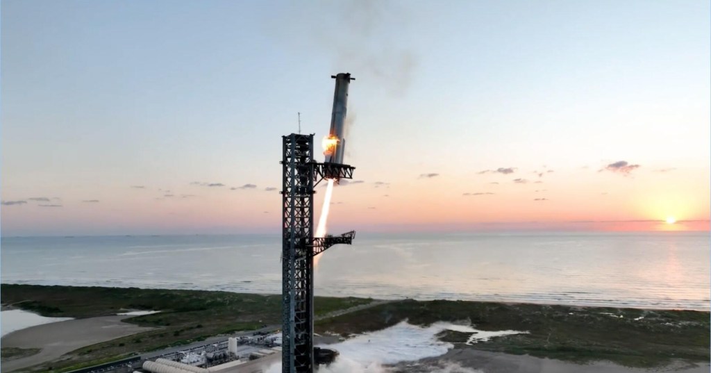 SpaceX's Super Heavy caught by mechanical arms