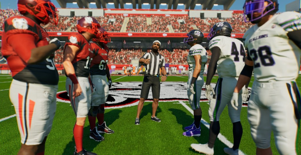 A coin toss at the start of Maximum Football