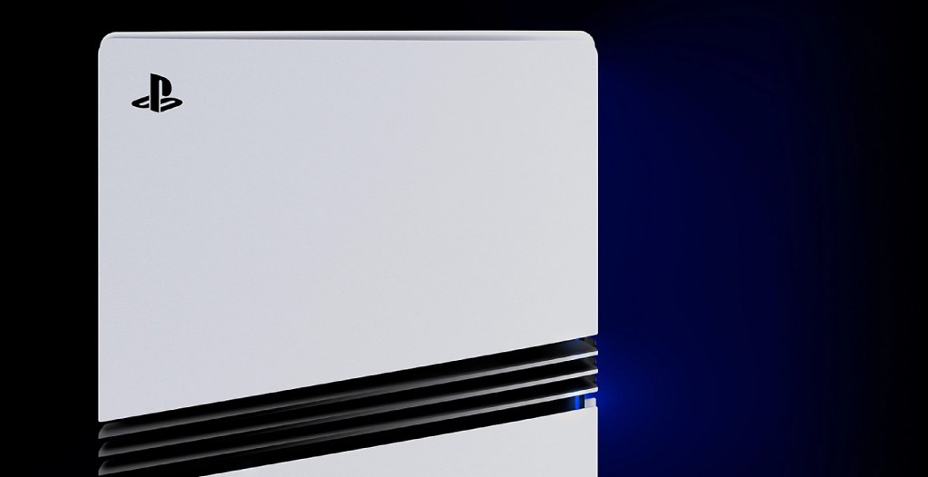 A side view of the PS5 Pro in a promotional photo from Sony