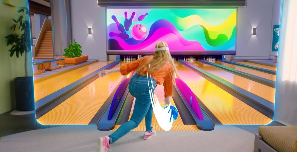 Someone bowling in Mixed Reality in Home SPorts