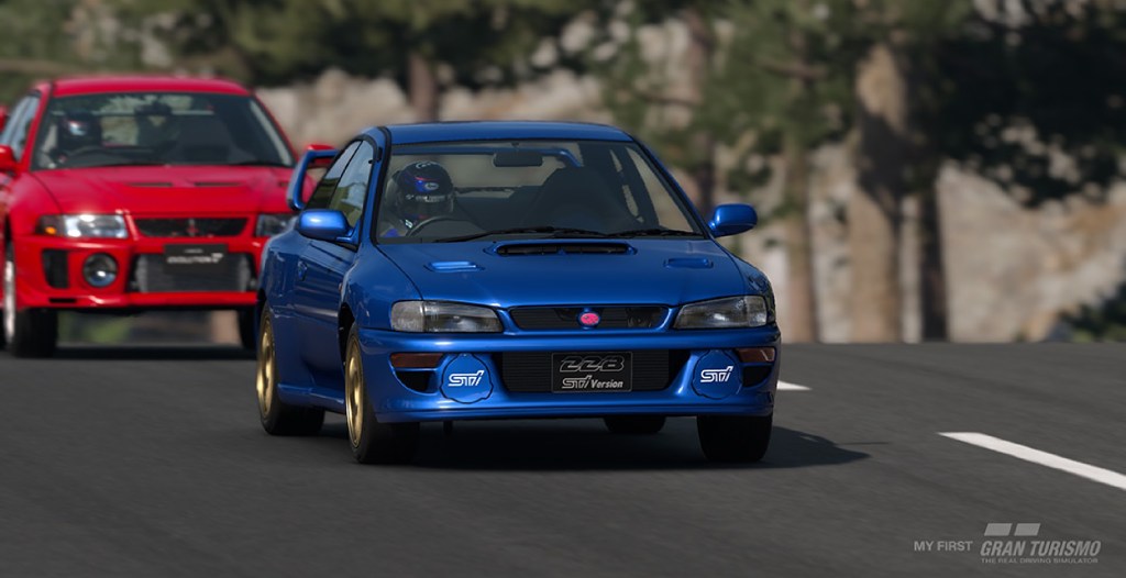 An image of two vehicles racing in 'My First Gran Turismo'