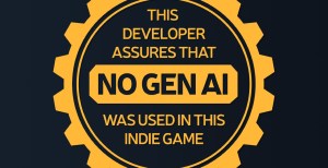 An image of a No Gen AI badge, developed by Alex Kanaris-Sotiriou/Polygon Treehouse to help players discover if there is any GEN AI used in the game.